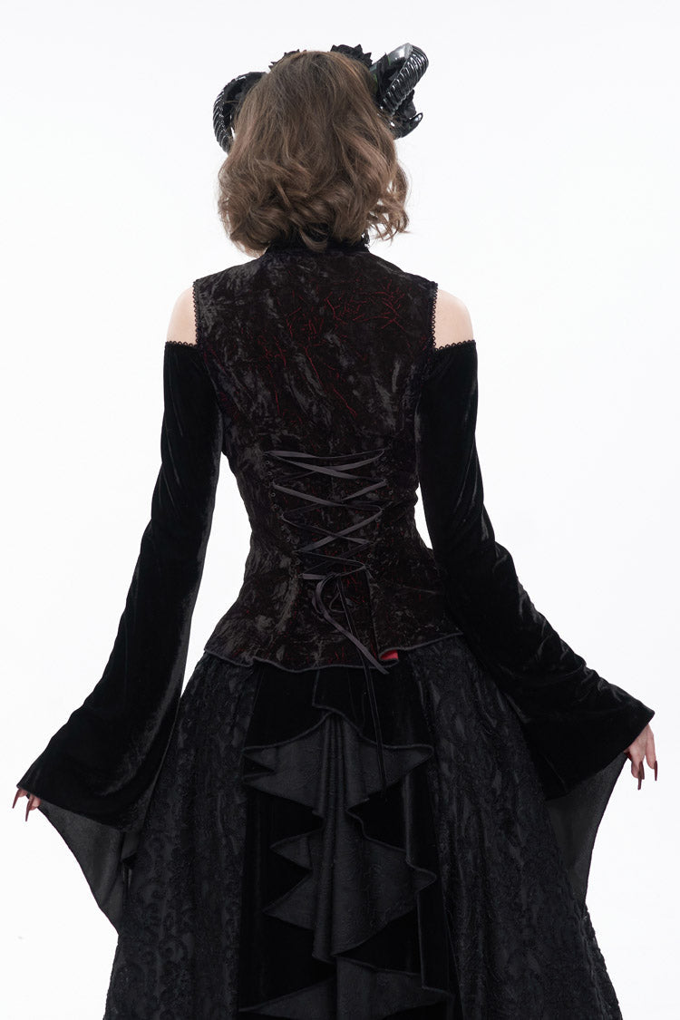 Velvet Off-Shoulder Cutout Flared Sleeve Gothic Shirt