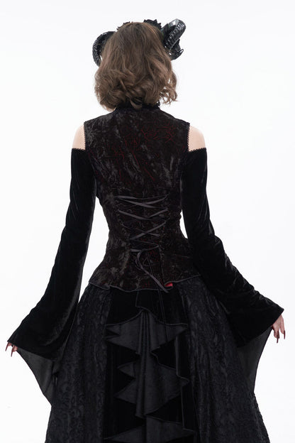 Velvet Off-Shoulder Cutout Flared Sleeve Gothic Shirt