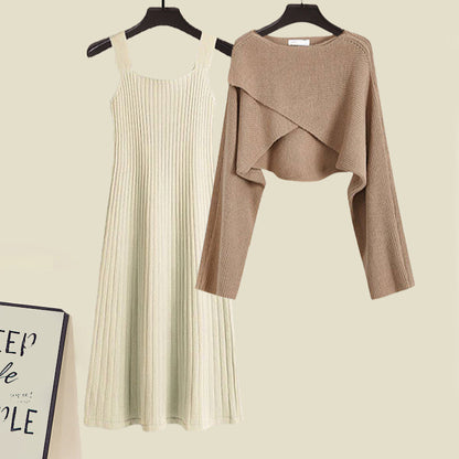 Irregular Two Pieces Slip Short Dress Sweater