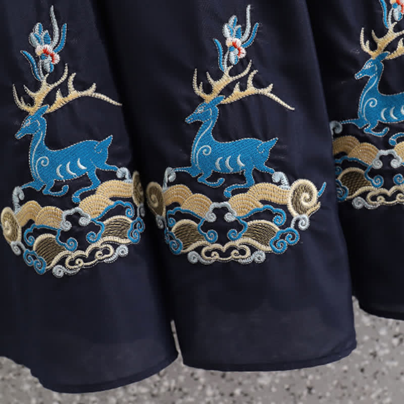 Elegant Shirt Deer Embroidery Buckle Skirt