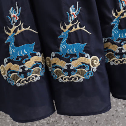 Elegant Shirt Deer Embroidery Buckle Skirt