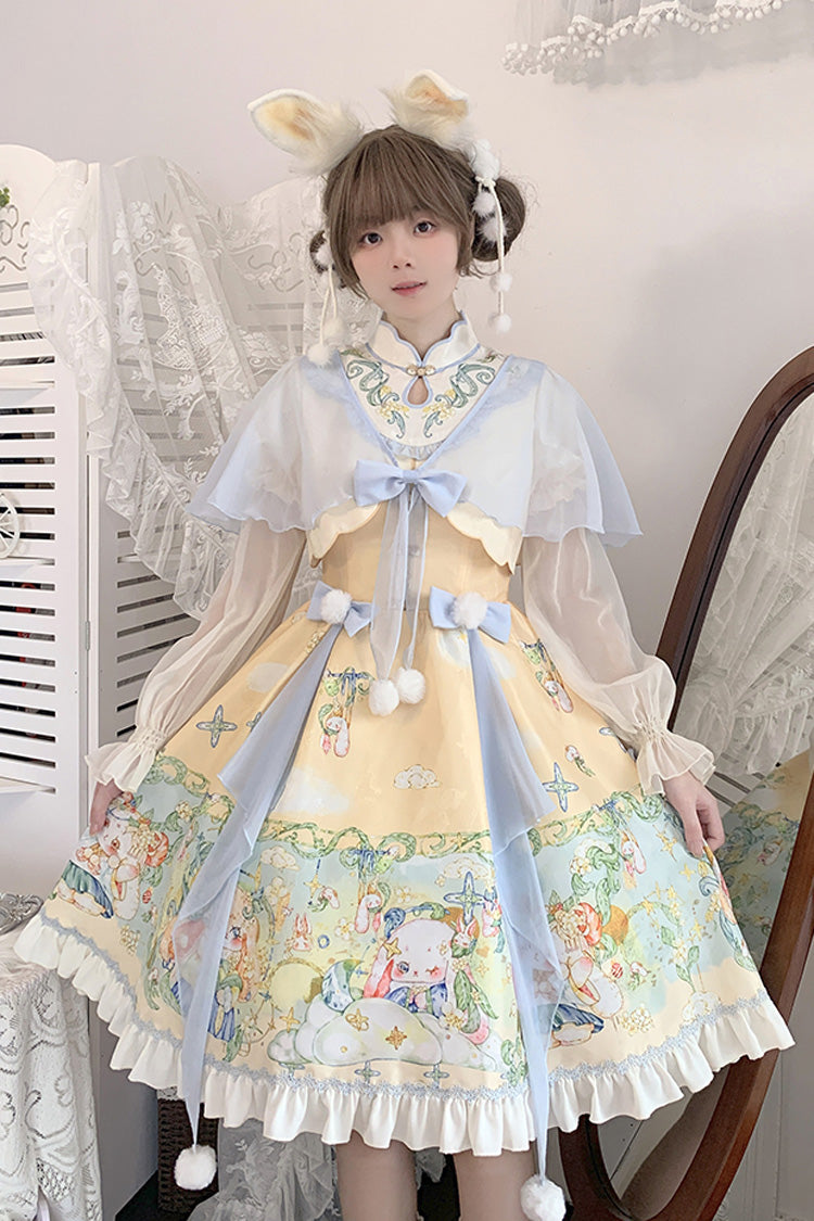 Fairy Rabbit Print Ruffle Chinese Princess Lolita Dress