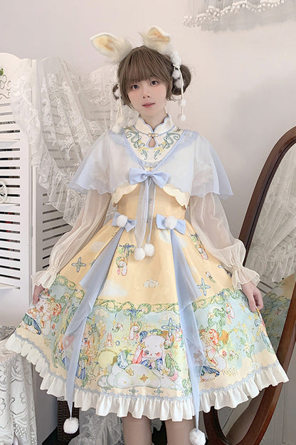 Fairy Rabbit Print Ruffle Chinese Princess Lolita Dress