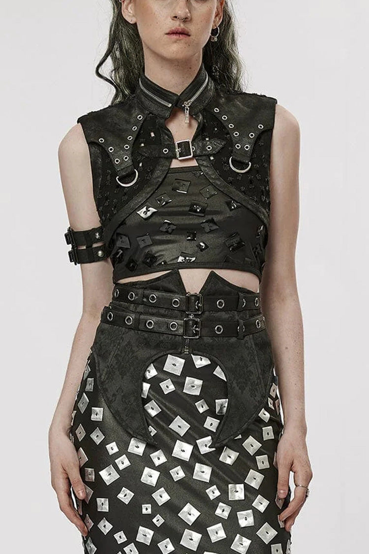 Steampunk Short Cloak with Hollow Decoration and Zipper