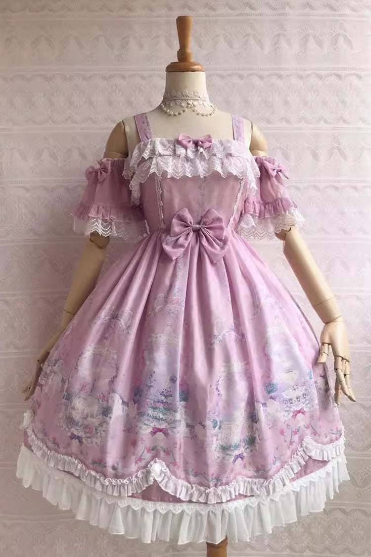Sweetie Violet Unicorn Print Ruffle Jsk Dress - Secret Garden Lolita