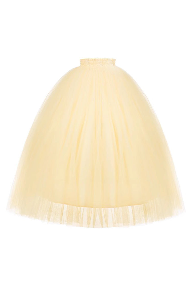 Sissi's Pilgrimage Off Shoulder Ruffle Bow Lace Sweet Lolita Long Skirt in Yellow