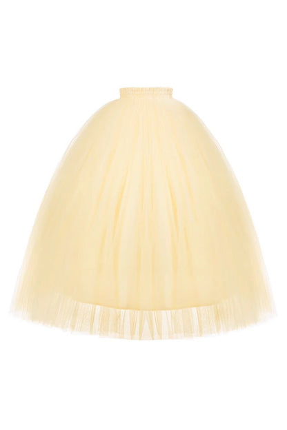 Sissi's Pilgrimage Off Shoulder Ruffle Bow Lace Sweet Lolita Long Skirt in Yellow