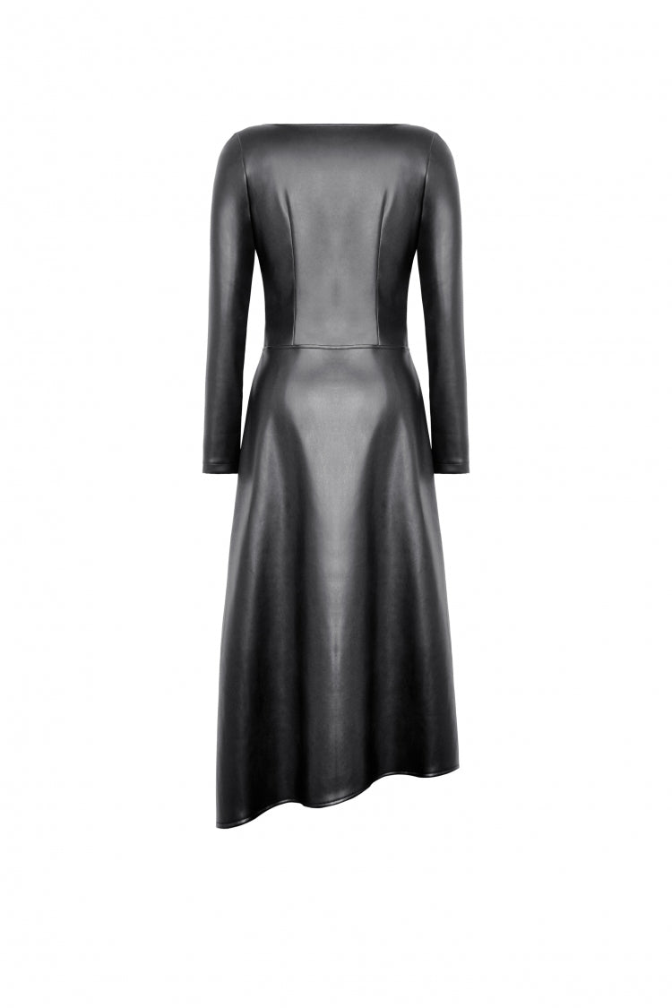 Jet Black Cut-Out Side Slit Asymmetrical Hem Punk Dress