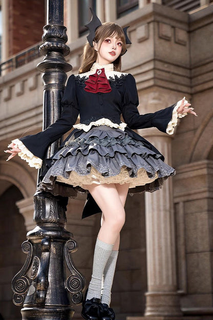 Black Eternal Night Feast Multi-Layer Ruffle Lace Gothic Princess Set
