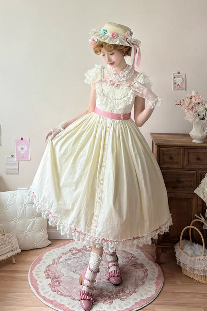 Sakura's Spring Resonance Sleeveless Ruffled Bow Sweet Lolita JSK Long in Yellow