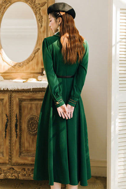 Navy Vintage Classic Lolita Dress with Lapel Collar and Long Sleeves