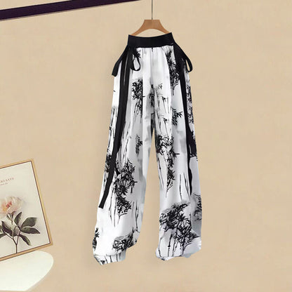 Casual Pink Vintage Painting Pants Buckle Wash T-Shirt