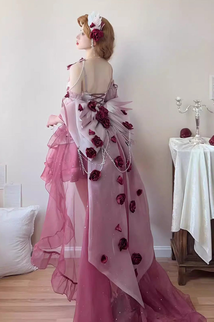 Plum Red Sweet Ballet Lolita Swan Wonderland Embroidery Lace-Up Mini JSK Dress