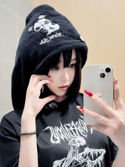 Black and White Grim Reaper Gothic Hair Drying Wrap Towel