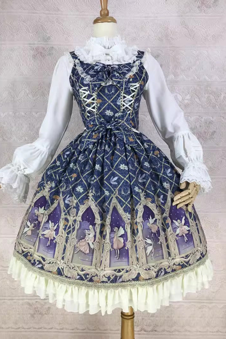 Dream Elf Print Ruffle Bowknot Jsk Dress - Sweet Lolita