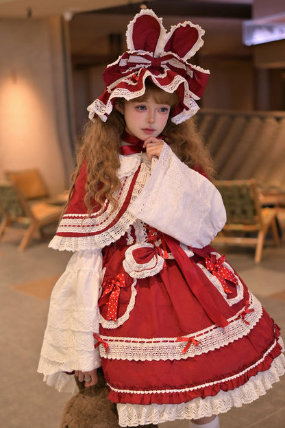 Bobo Bunny Doll Printed Ruffled Bow Lace-Up Sweet Lolita JSK