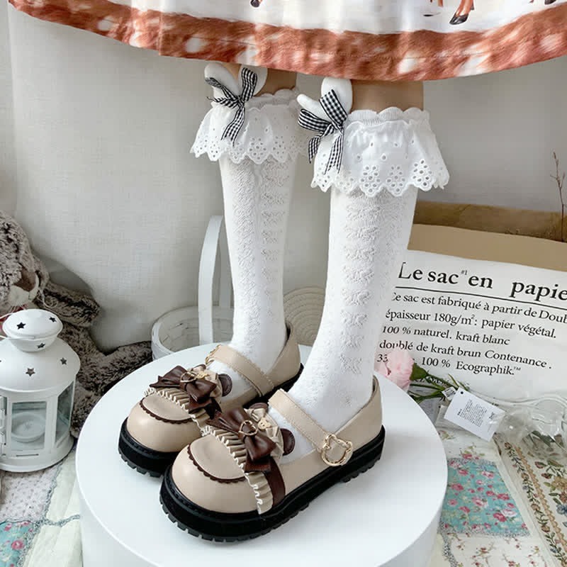 Vintage Bow Knot Button Bear Platform Lolita Shoes