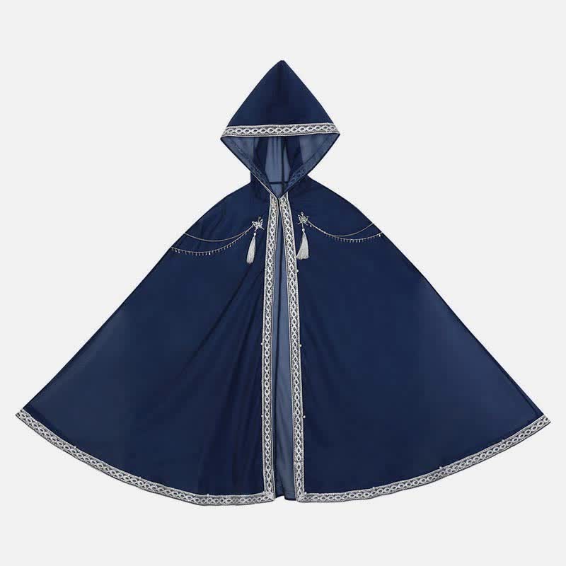 Robe nuisette à broderies papillons et chaîne avec cape à capuche