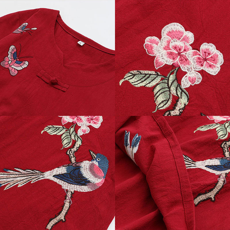 Ensemble t-shirt et pantalon avec boucle brodée d'oiseau vintage