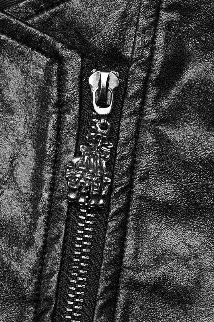 Steampunk Short Coat with Faux Leather and Zipper