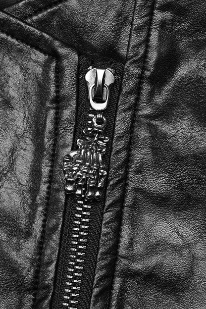 Steampunk Short Coat with Faux Leather and Zipper