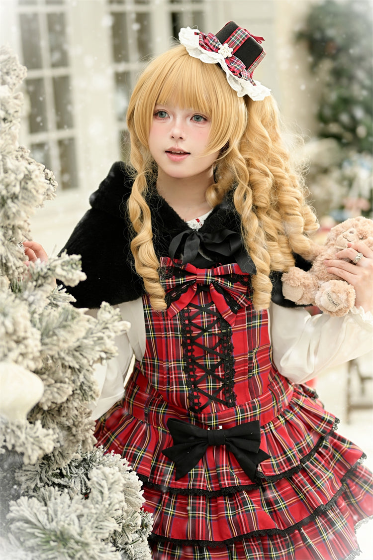 Velvet Cake Printed Ruffled Bow Lace-Up Gothic Elegant Lolita JSK