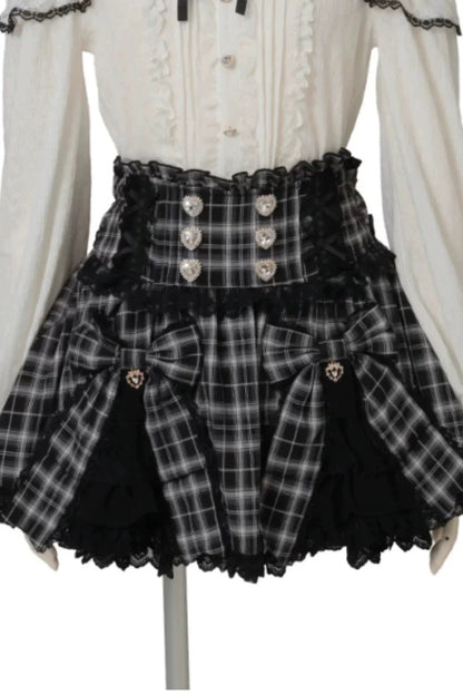 Plaid Ruffled Bow Gothic Japanese Lolita Skirt Three Colors