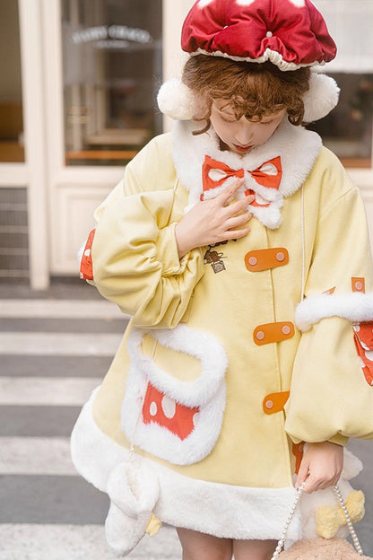 Mushroom House Long Sleeve Embroidery Bow Sweet Lolita Coat in Yellow
