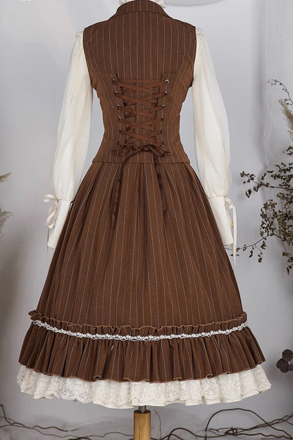 Layered Striped Ruffle Sweet College Elegant Lolita Skirt
