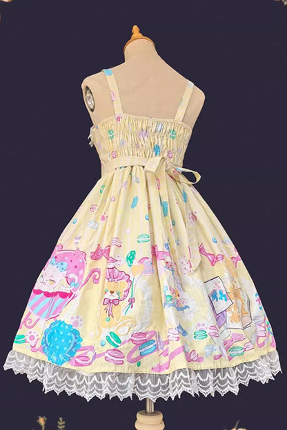 Macaron Dolly House Sleeveless Print Bowknot Lace-Up Sweet Lolita Jsk Dress Colors