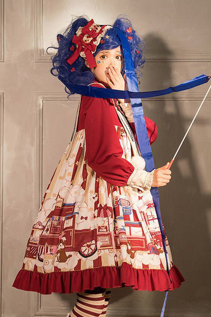 Red Sweet Lolita OP Dress with Bowknot and Lantern Sleeves