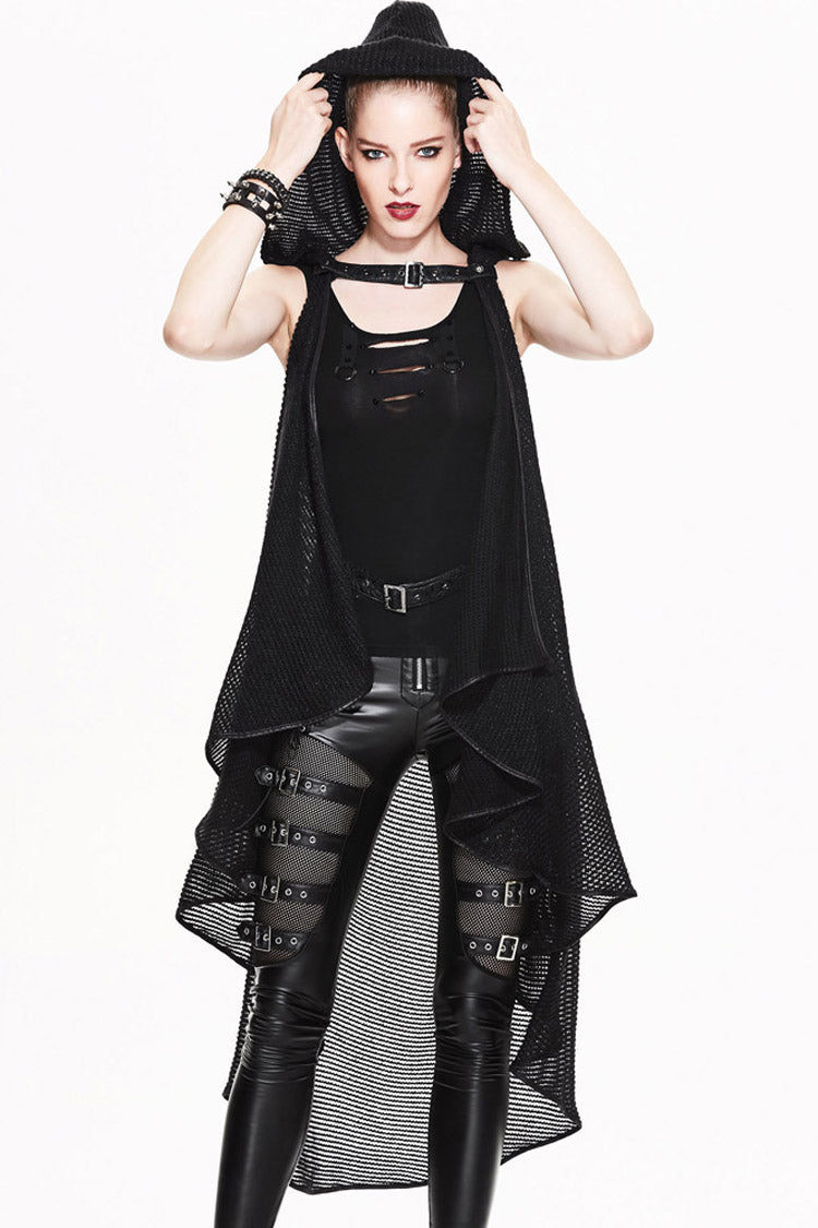 Fishing Net Long Shawl Coat with Hood for Women - NoirEdge