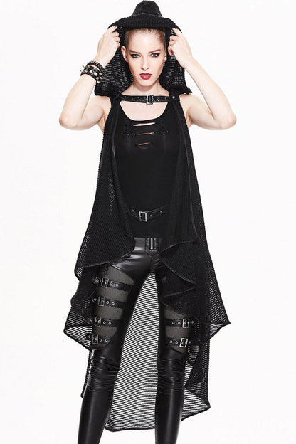 Fishing Net Long Shawl Coat with Hood for Women - NoirEdge