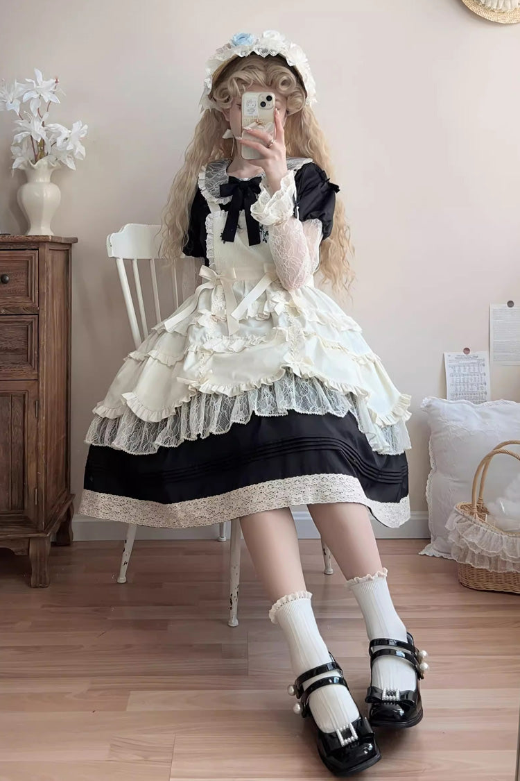 Lapel Collar Embroidered Bowknot Lace Sweet Dress
