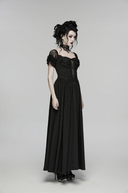 Off Shoulder Short Puff Sleeve Ruffled Hanayome Lace Gothic Elegant Dress
