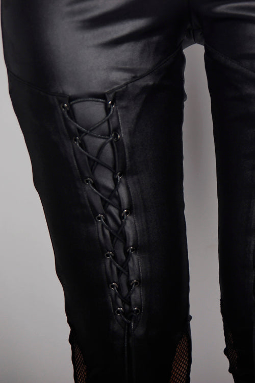 Gothic Cutout Faux Leather Lace-Up Slim Leggings