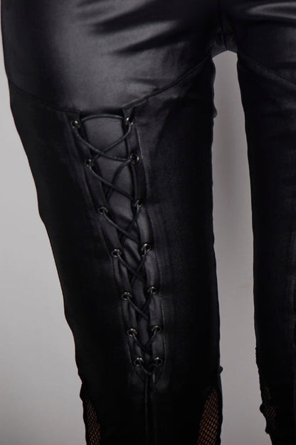 Gothic Cutout Faux Leather Lace-Up Slim Leggings