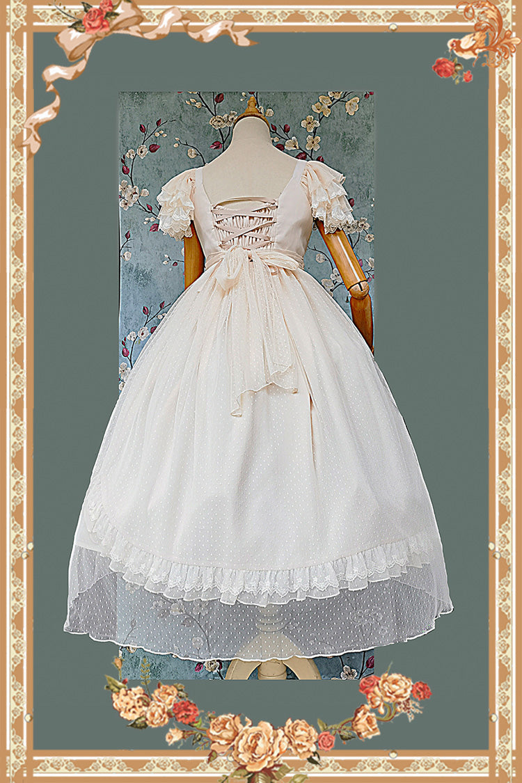 Apricot Polka Dot Asymmetric Ruffle Bow Lolita Dress - Moon goddess *Mediana*