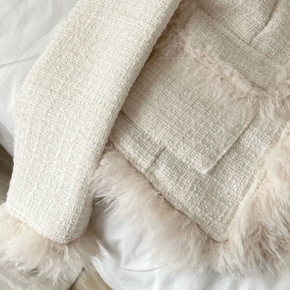 Set Mini Coat Fuzzy Pleated Skirt Elegant Lapel