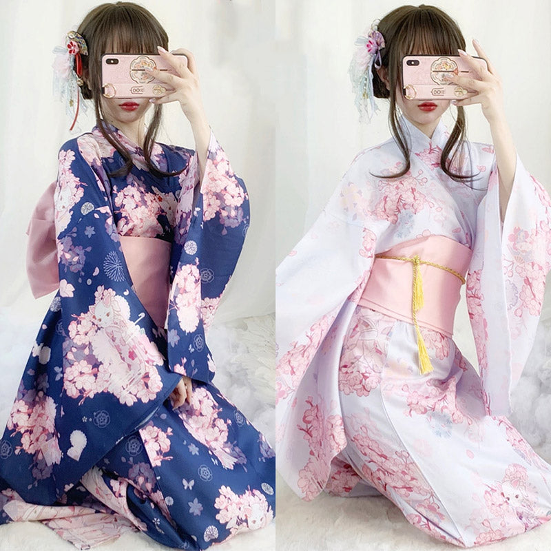 Robe kimono vintage à imprimé chat Sakura