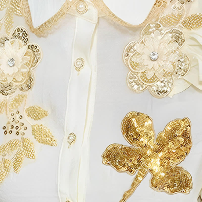 Skirt Set Embroidery Shirt Yellow Floral