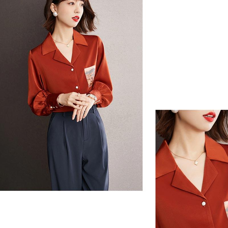 Rotes Chiffonhemd mit Puffärmeln im Vintage-Stil