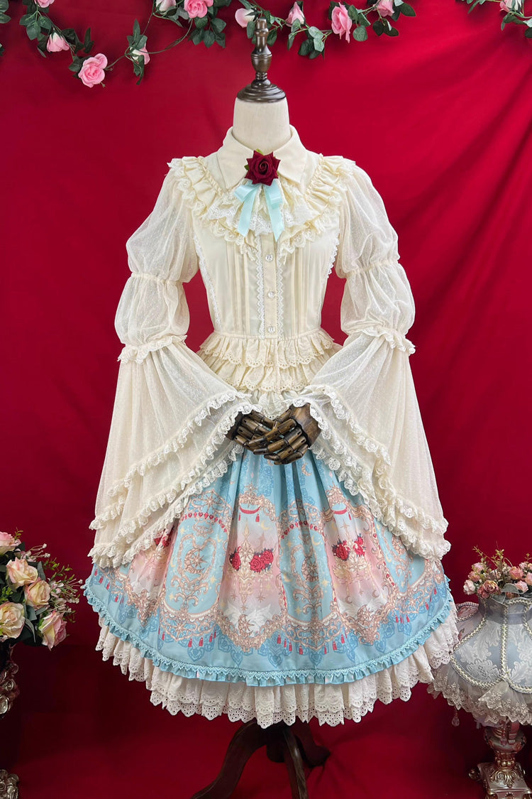 Ruffle-Embroidered Palace Skirt with Lace and Print
