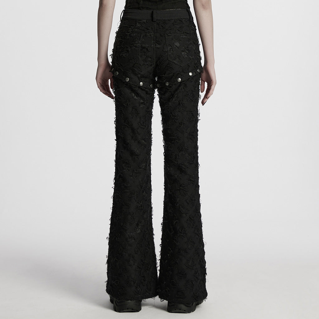 Ripped Punk Pants with Metal Rings and Detachable Split