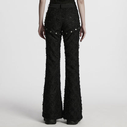 Ripped Punk Pants with Metal Rings and Detachable Split
