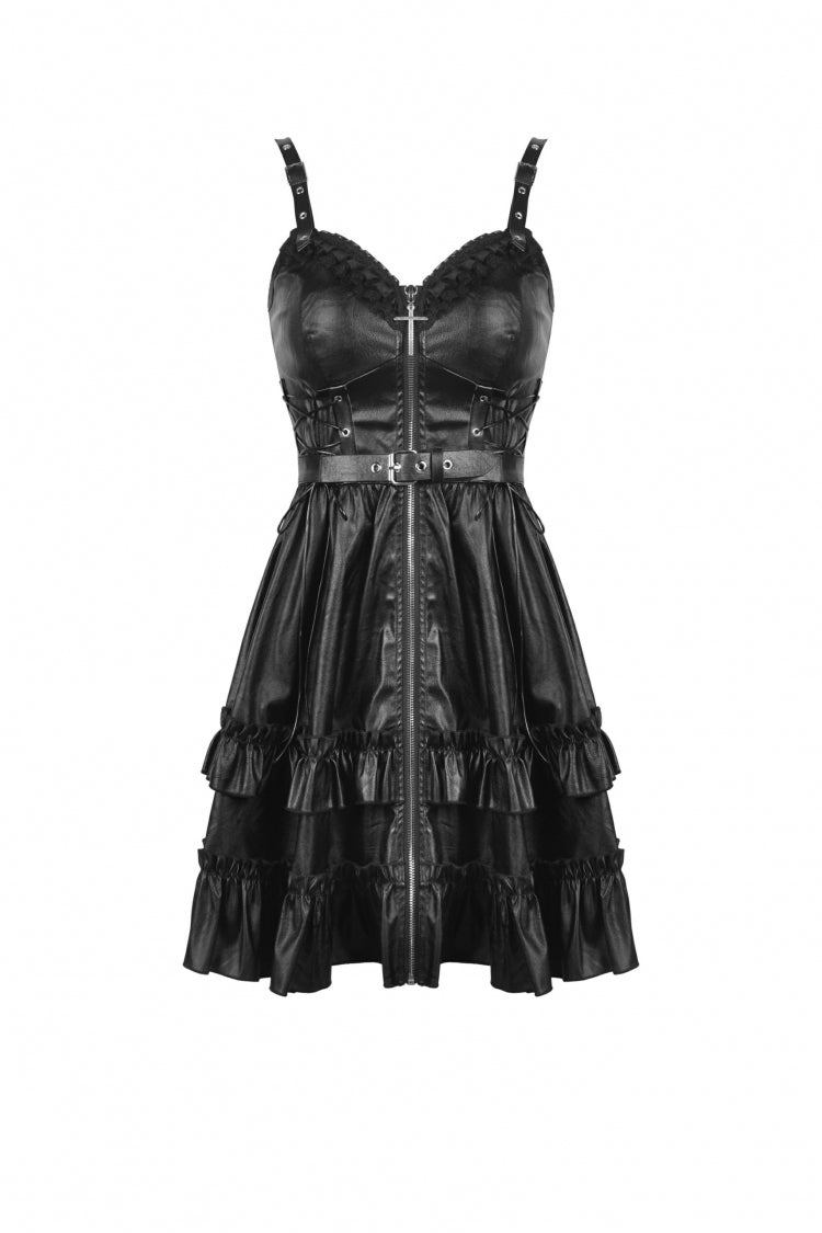 Layered Strap Gothic Dress with Buckles and Zippers