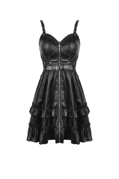 Layered Strap Gothic Dress with Buckles and Zippers