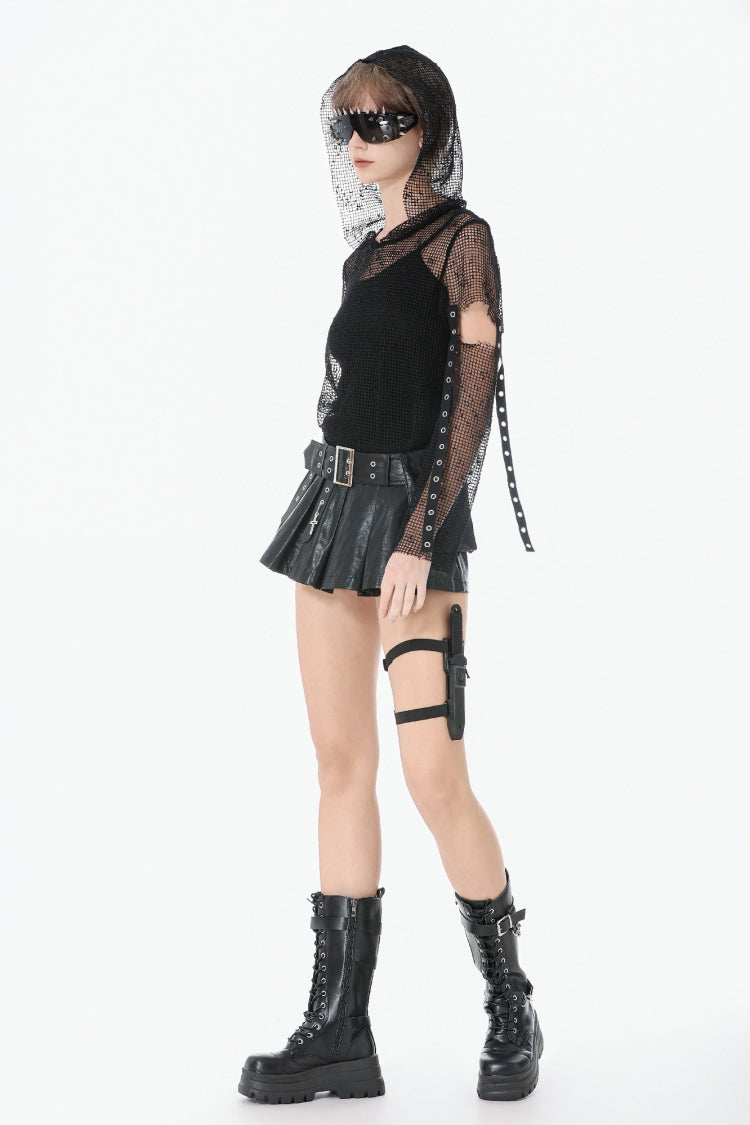Punk Shorts with Eyelets and Asymmetric Pleated Belt