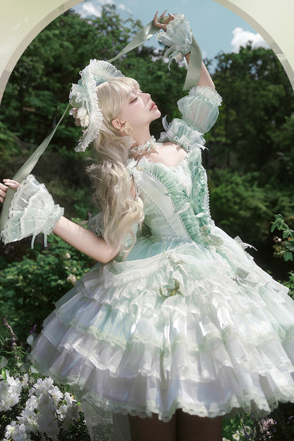 Emerald Layered Lace Bowknot Lolita JSK - Tulip Wind Chime