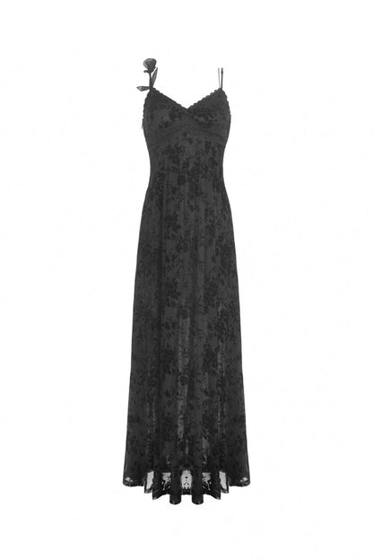Maxi Rose Print Gothic Slip Dress with Lace-Up Back - NoirEdge